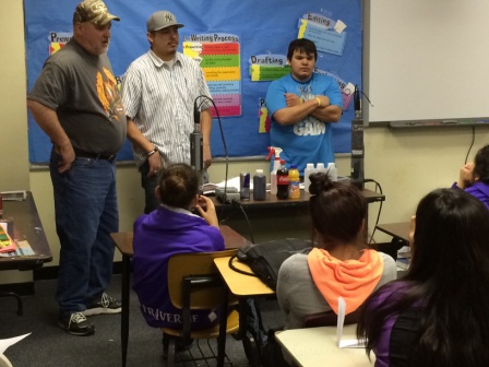Men demonstrating the operation of a water testing instrument